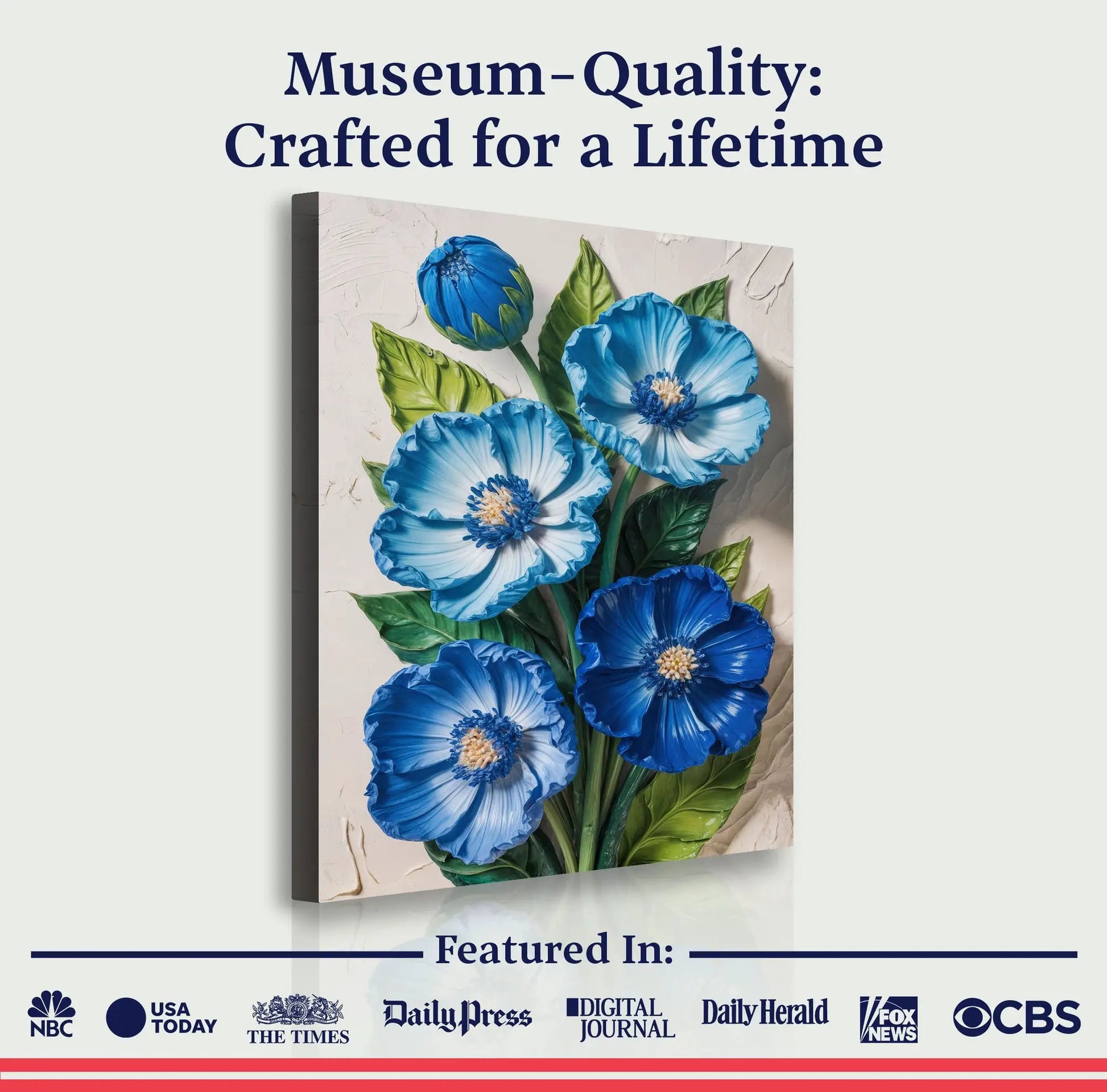 Blue Blossom Bouquet Wall Art canvas by Tailored Canvases with blue flowers and leaves on Tampa Home & Garden Store