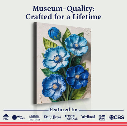 Blue Blossom Bouquet Wall Art canvas by Tailored Canvases with blue flowers and leaves on Tampa Home & Garden Store