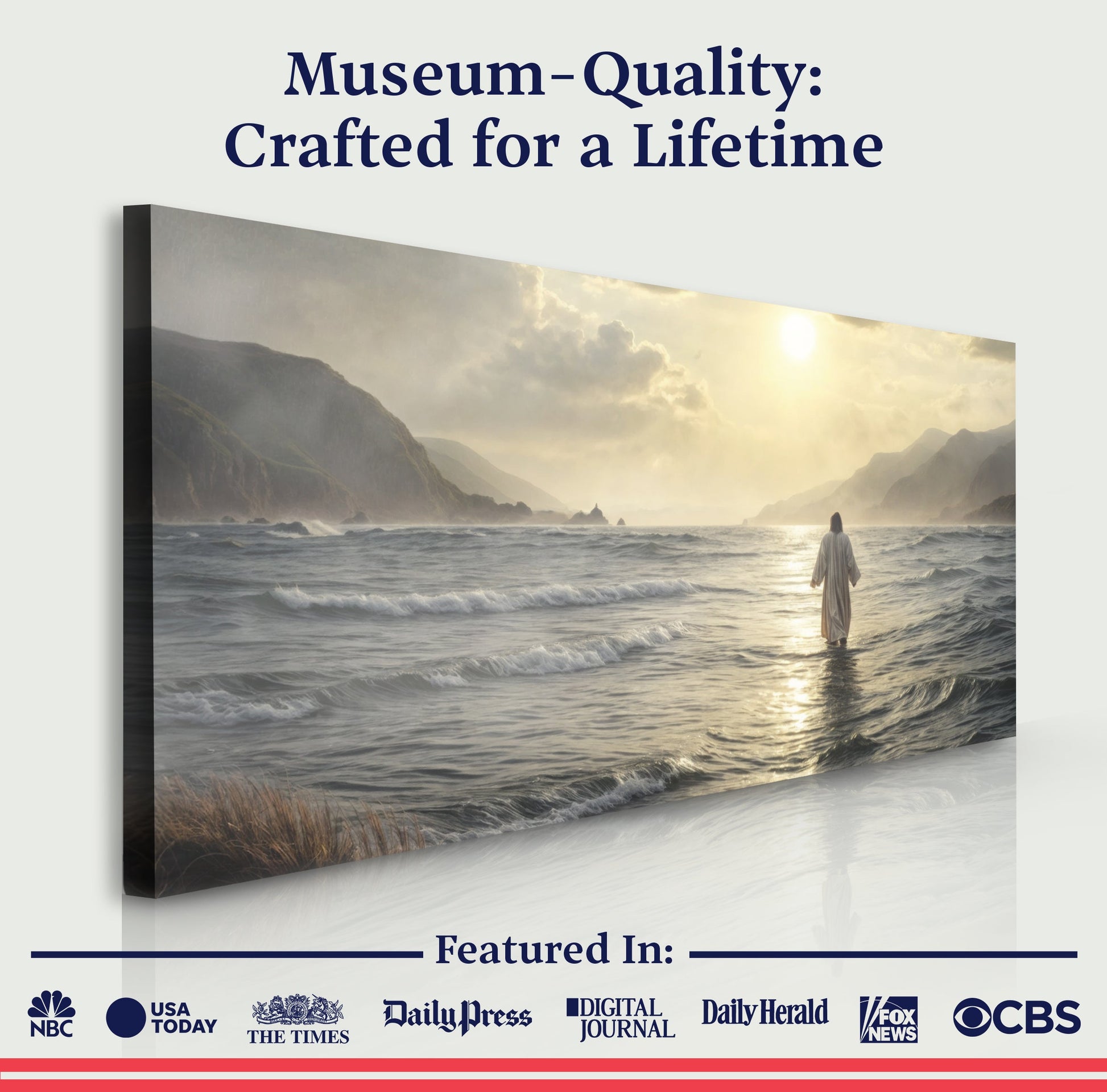 Walking on Water Faith Wall Art IX canvas by Tailored Canvases; shore scene with figure on Tampa Home & Garden Store