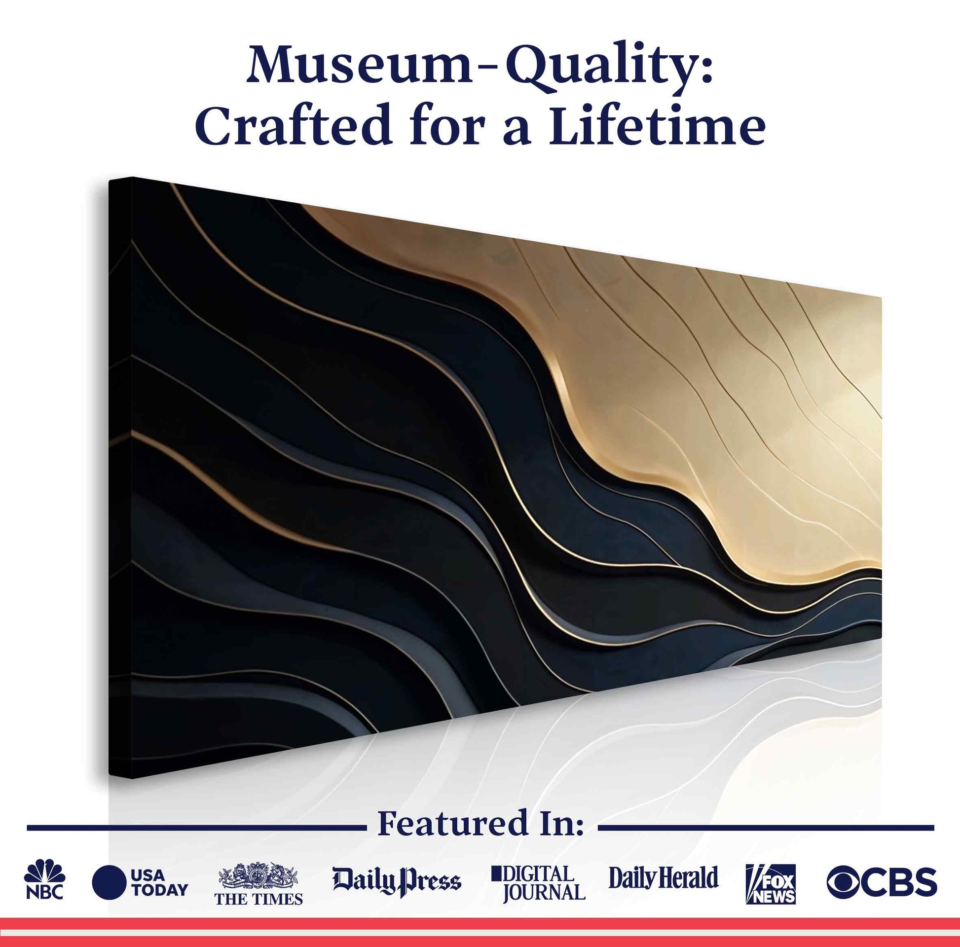 Canvas Black and Gold Minimalist Abstract VII with curved lines by Tailored Canvases on Tampa Home & Garden Store
