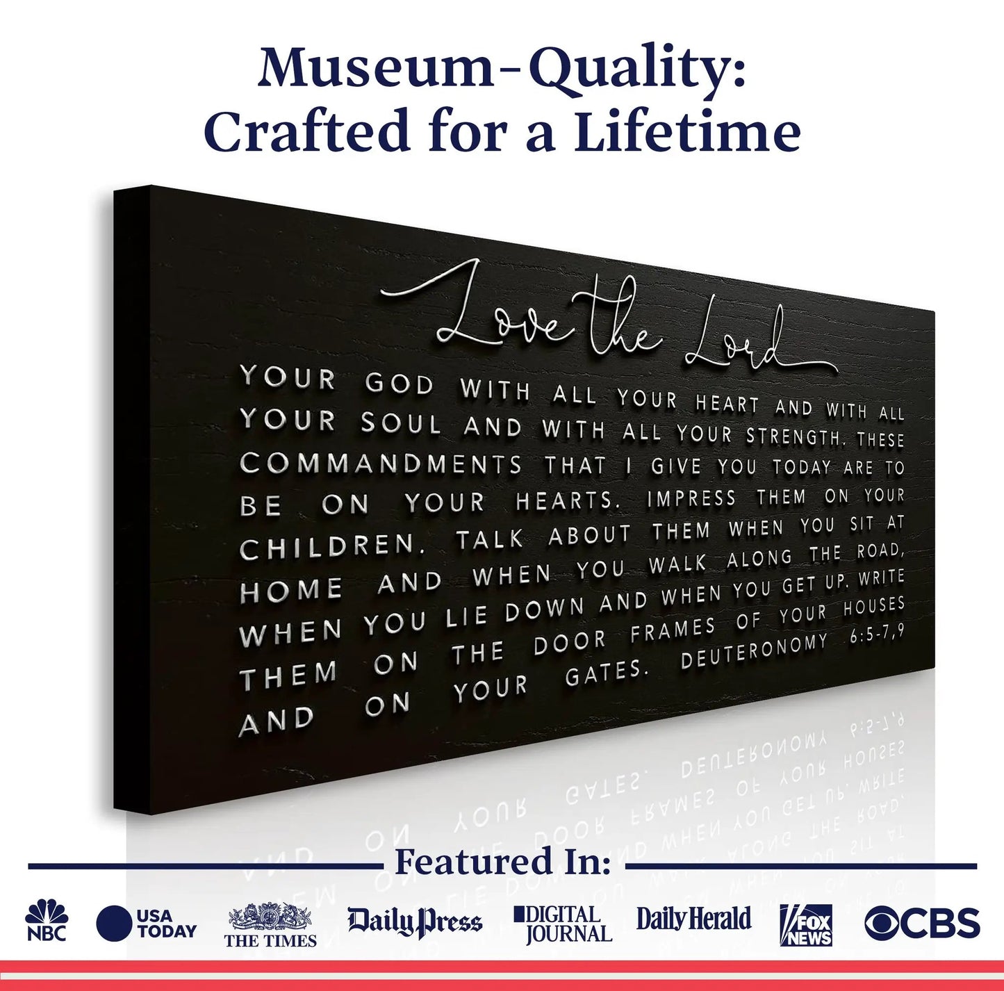 Love The Lord Your God Faith Sign canvas by Tailored Canvases with white script on black on Tampa Home & Garden Store