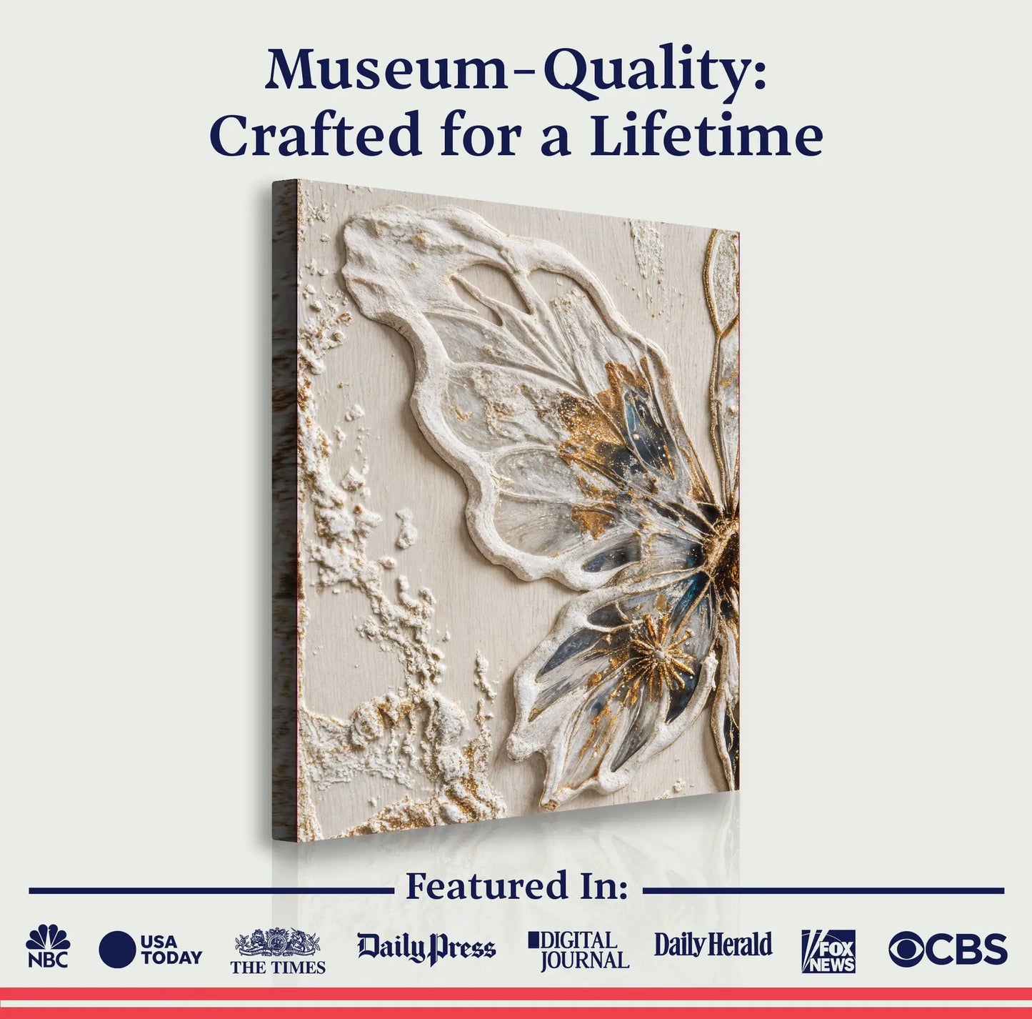 Half Butterfly Wall Art canvas by Tailored Canvases with a fossil butterfly on wood panel on Tampa Home & Garden Store