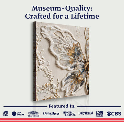 Half Butterfly Wall Art canvas by Tailored Canvases with a fossil butterfly on wood panel on Tampa Home & Garden Store