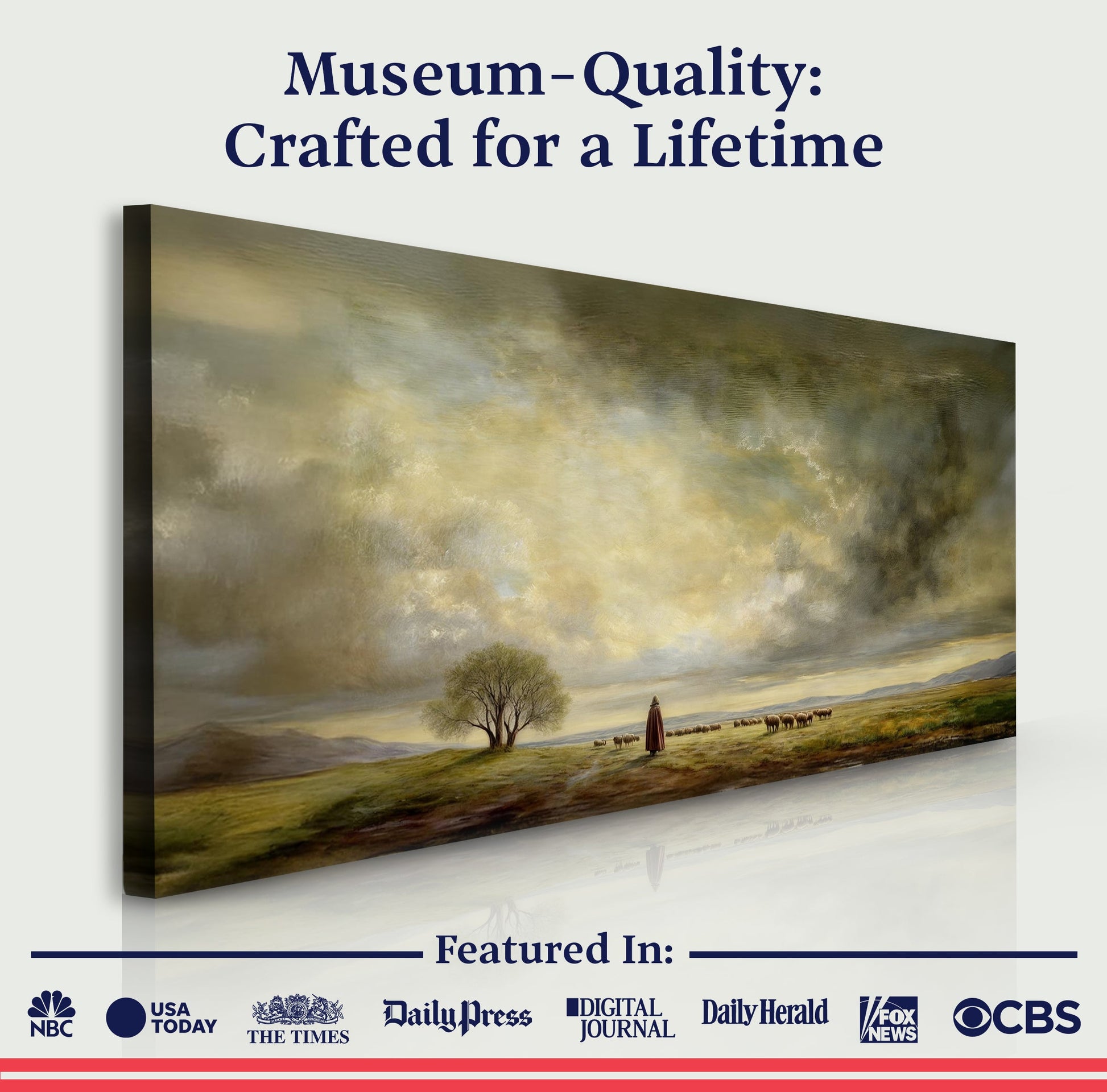 Canvas Good Shepherd Faith Wall Art with shepherd and flock in warm tones Tailored Canvases on Tampa Home & Garden Store