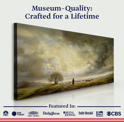 Canvas Good Shepherd Faith Wall Art with shepherd and flock in warm tones Tailored Canvases on Tampa Home & Garden Store