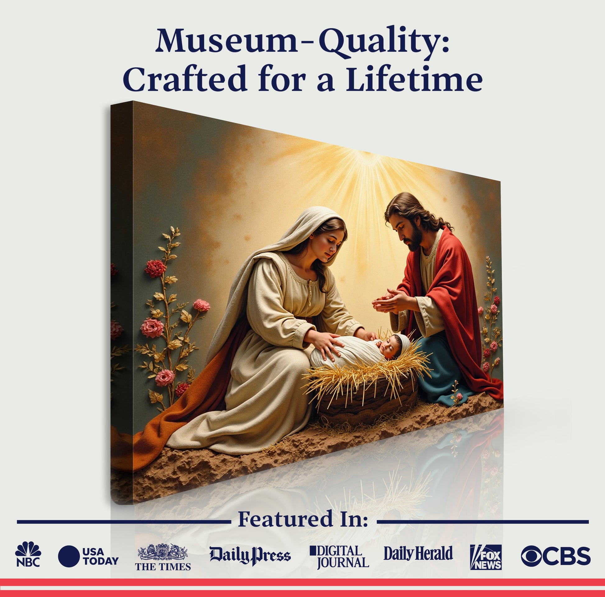 3D Faith Wall Art IV canvas Nativity scene with Mary and Jesus in warm light Tailored Canvases on Tampa Home & Garden Store