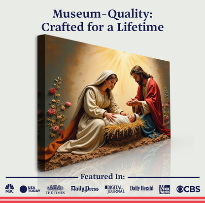 3D Faith Wall Art IV canvas Nativity scene with Mary and Jesus in warm light Tailored Canvases on Tampa Home & Garden Store