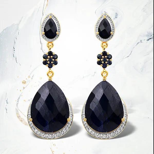 Pair of .925 Sterling Silver earrings with sapphire teardrops and gold-tone accents by Bids.com on Tampa Home & Garden Store