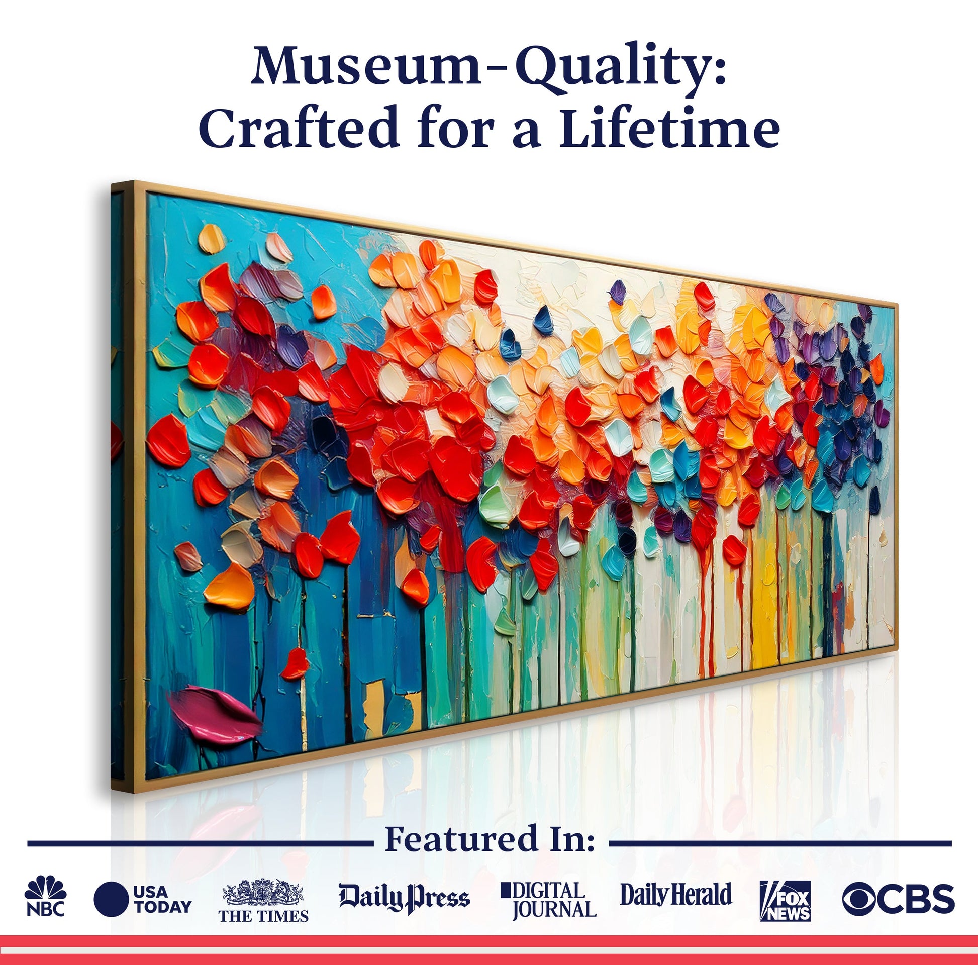Colorful Petals Wall Art canvas by Tailored Canvases; vibrant petals on a blue backdrop on Tampa Home & Garden Store