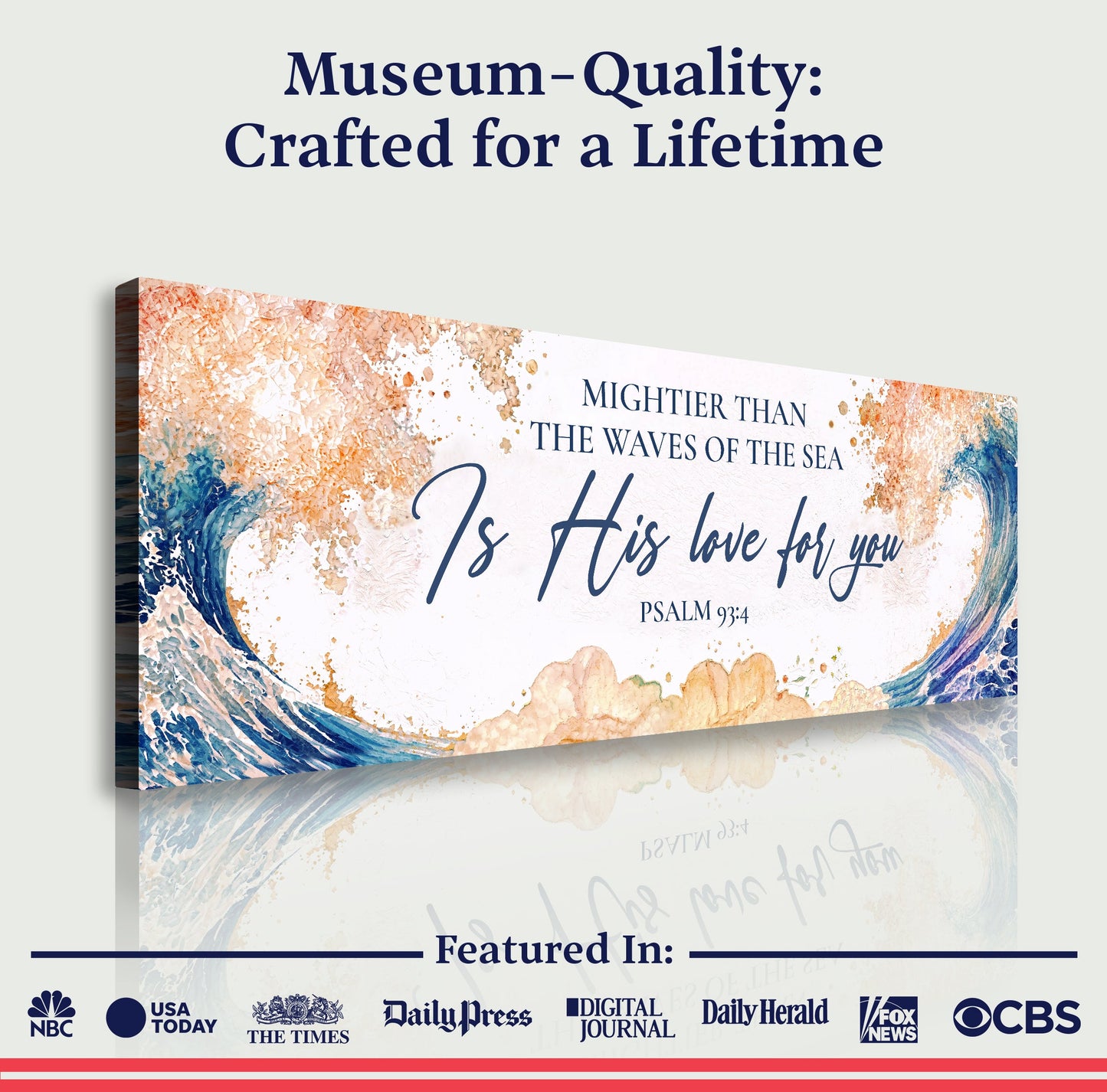 Faith Sign IV canvas Mightier Than the Waves of the Sea Psalm 93:4 with ocean watercolor border on Tampa Home & Garden Store