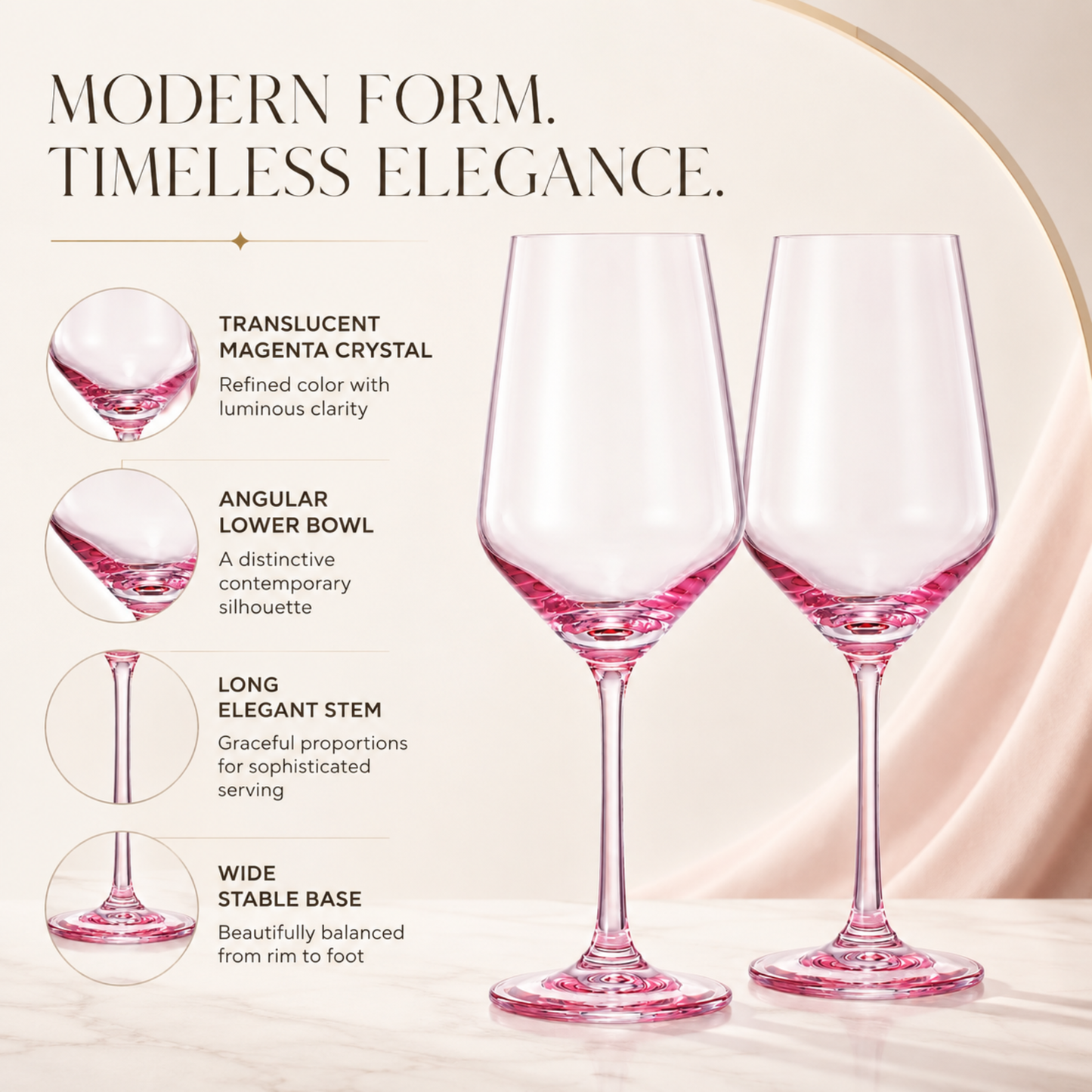 Monet Magenta Stemmed Wine Glasses Set Of Two