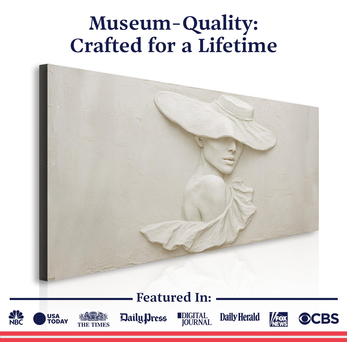 3D Minimalist Female Portrait Canvas, cream textured relief, Tailored Canvases on Tampa Home & Garden Store