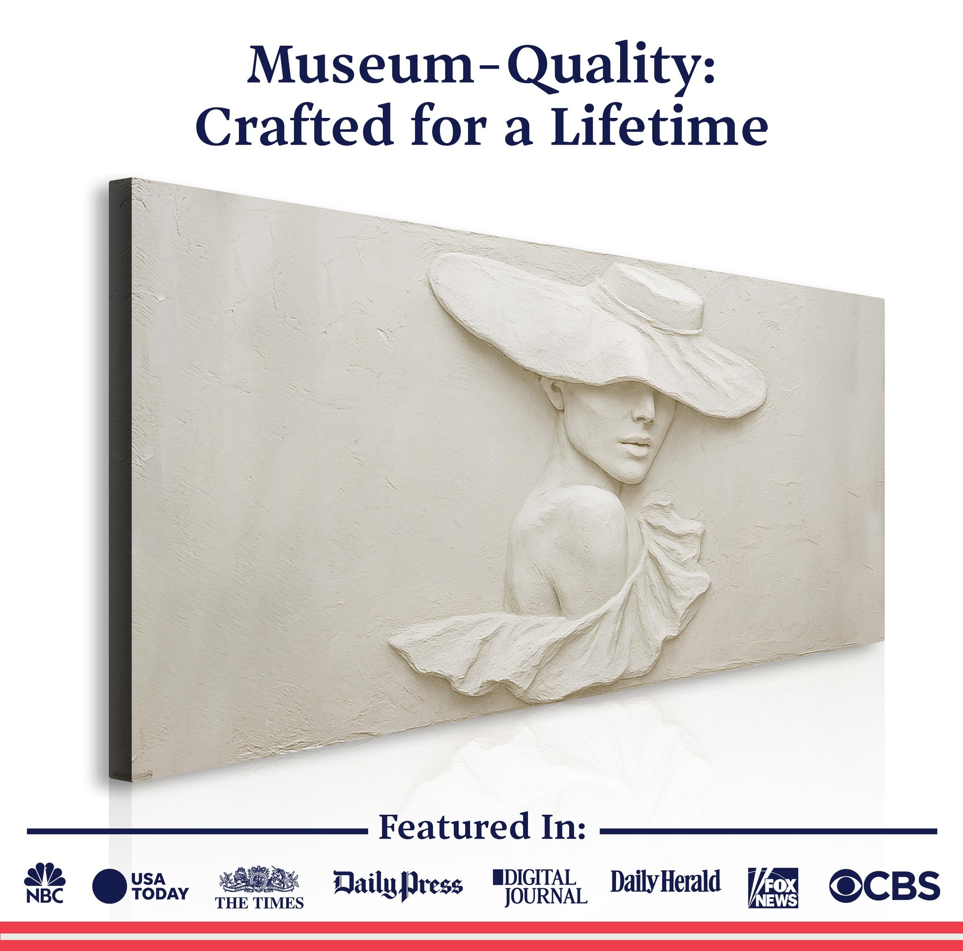 3D Minimalist Female Portrait Canvas, cream textured relief, Tailored Canvases on Tampa Home & Garden Store