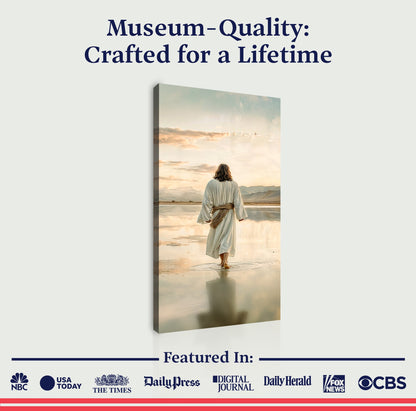 Reflections Faith XIV Canvas by Tailored Canvases; sunset-toned robe-clad figure by water on Tampa Home & Garden Store