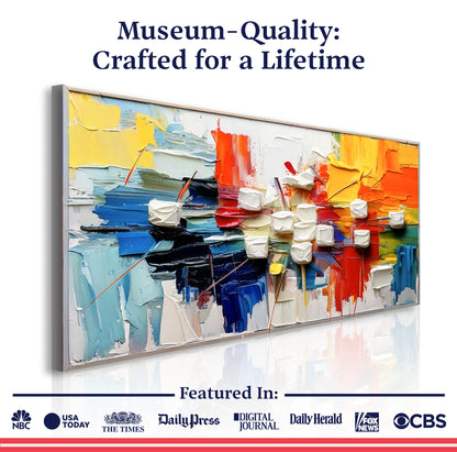 Urban Abstract Wall Art canvas by Tailored Canvases; impasto in yellow, blue, orange on Tampa Home & Garden Store