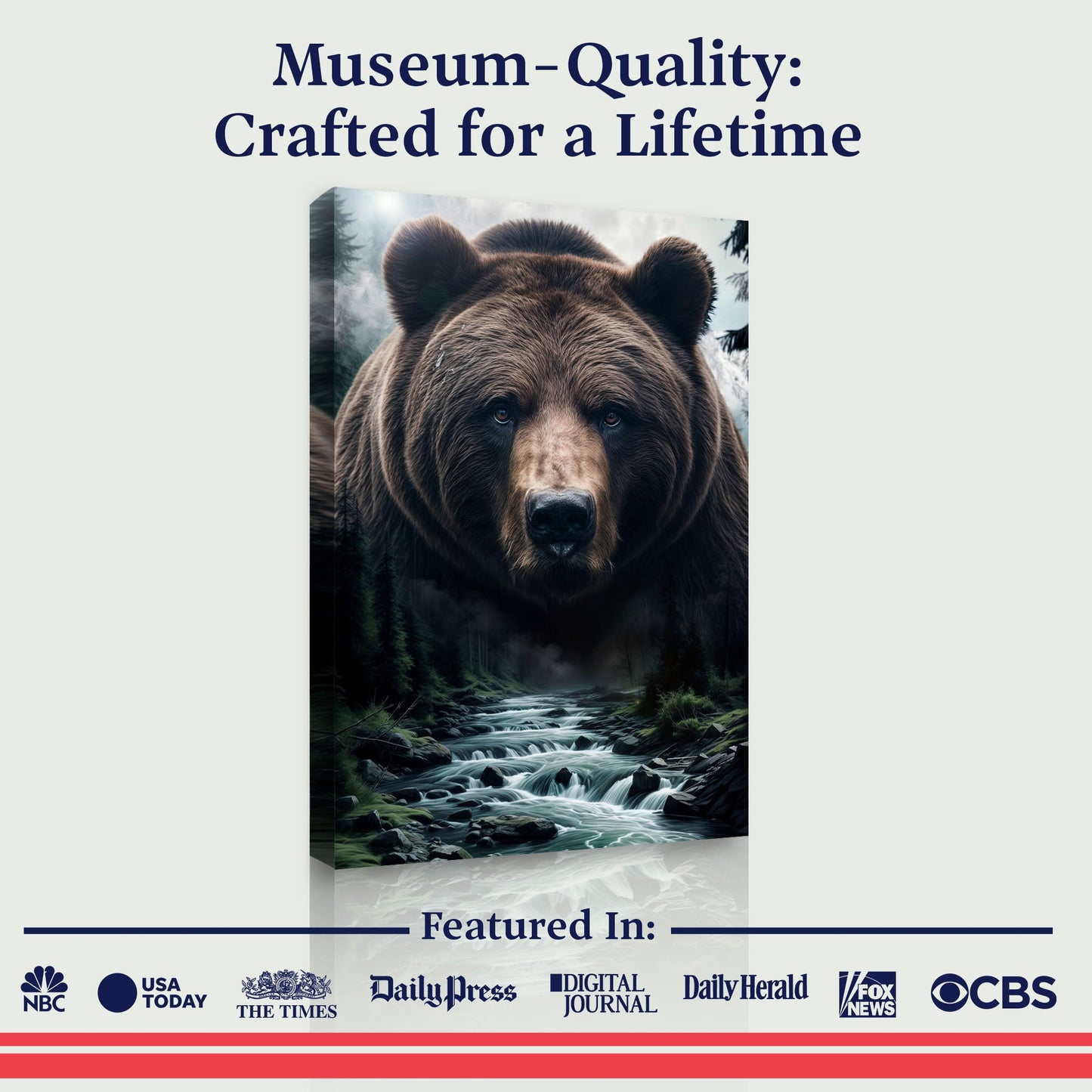 Grizzly Bear Double Exposure Canvas Wall Art by Tailored Canvases, crafting canvas with forest backdrop on Tampa Home & Garden Store