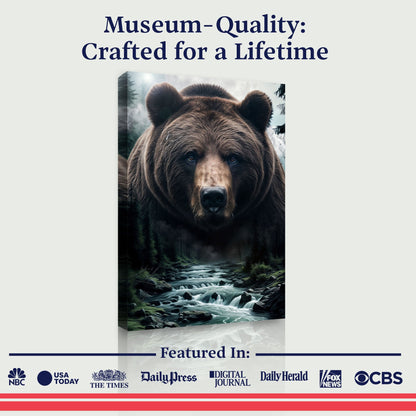 Grizzly Bear Double Exposure Canvas Wall Art by Tailored Canvases, crafting canvas with forest backdrop on Tampa Home & Garden Store