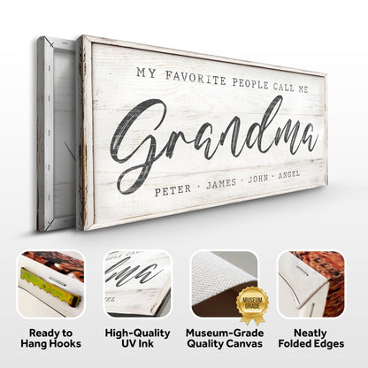 My Favorite People Call Me Grandma Sign II canvas with rustic whitewashed wood frame Tailored Canvases on Tampa Home & Garden Store