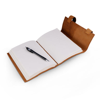 Vintage dark brown leather journal by Classy Leather Bags open with blank pages on Tampa Home & Garden Store