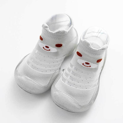 Stevvex baby anti-slip socks white cotton indoor shoes with cartoon face pattern non-slip grip on Tampa Home & Garden Store