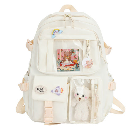 Dazzling mini backpack shoulder bag cream with rainbow patch plush charm Stevvex on Tampa Home & Garden Store