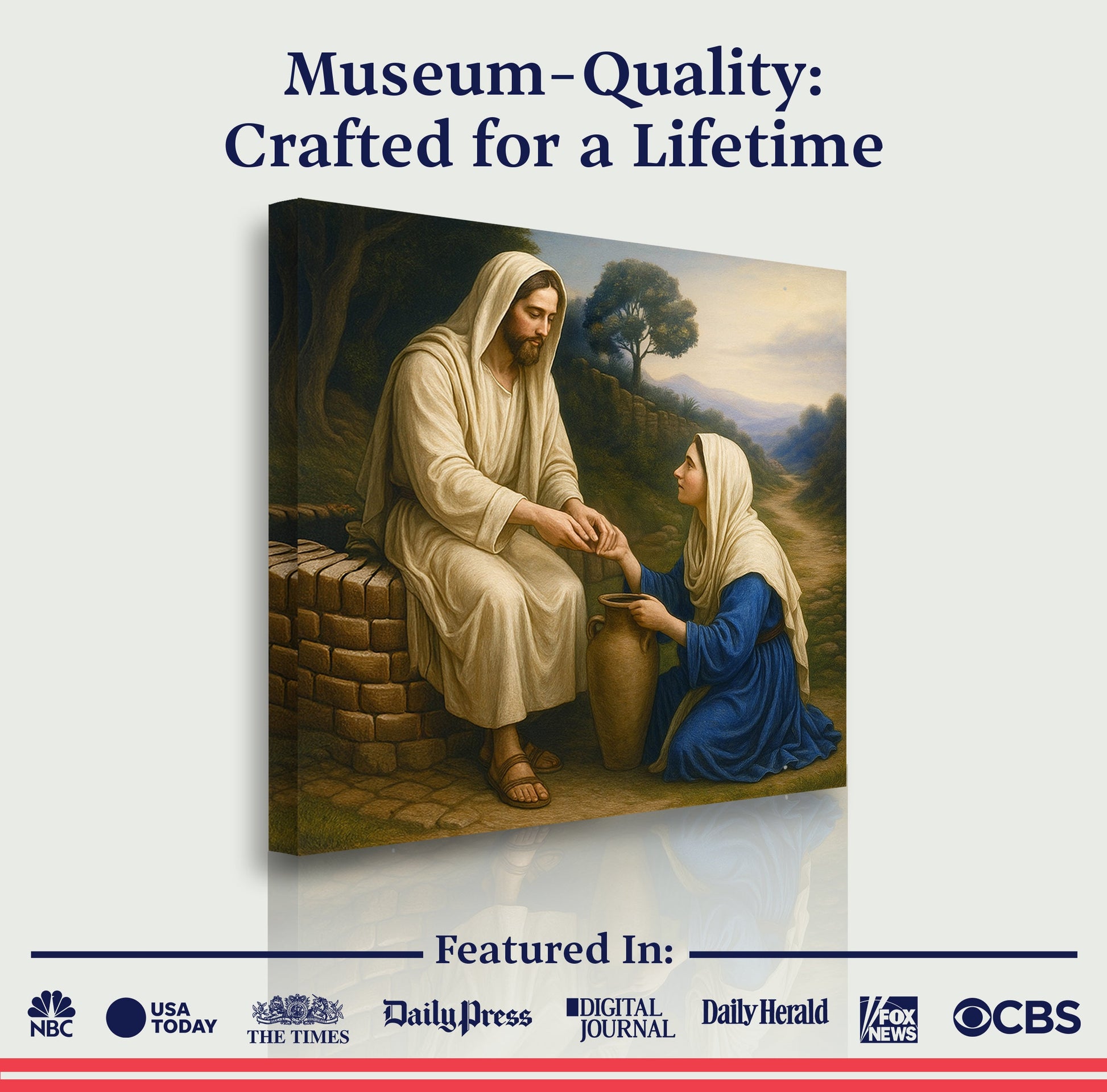 Canvas wall art Samaritan at the Well by Tailored Canvases, crafting canvas in warm earth tones on Tampa Home & Garden Store