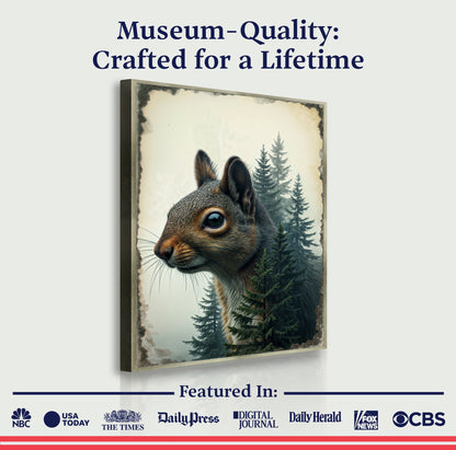 Squirrel Double-Exposure Canvas Wall Art framed with forest scene and vintage border on Tampa Home & Garden Store