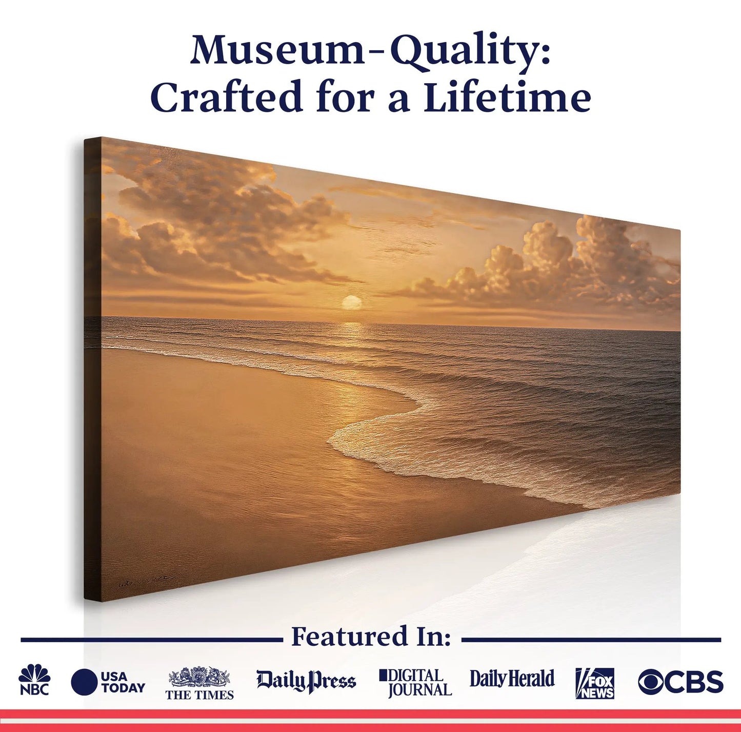 Beach Shoreline Coastal Wall Art VIII canvas by Tailored Canvases, warm sunset beach scene on Tampa Home & Garden Store