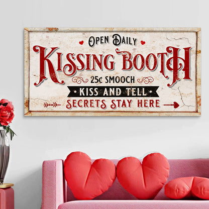 Vintage Rustic Kissing Booth Sign IV canvas crafting sign with red lettering Tailored Canvases on Tampa Home & Garden Store