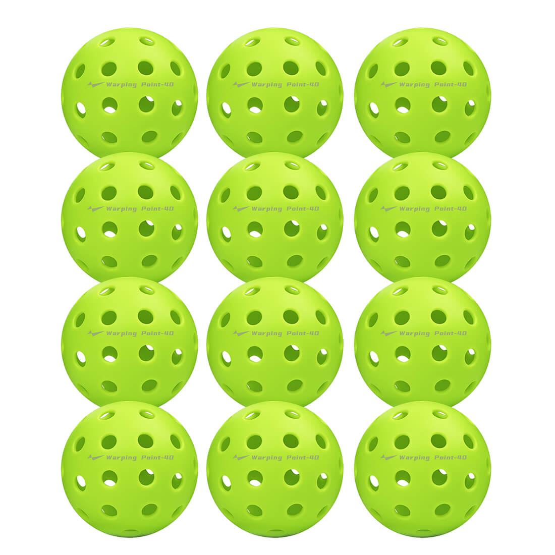 Outdoor practice pickleballs neon green, Warping Point brand, 12-pack with perforated holes on Tampa Home & Garden Store