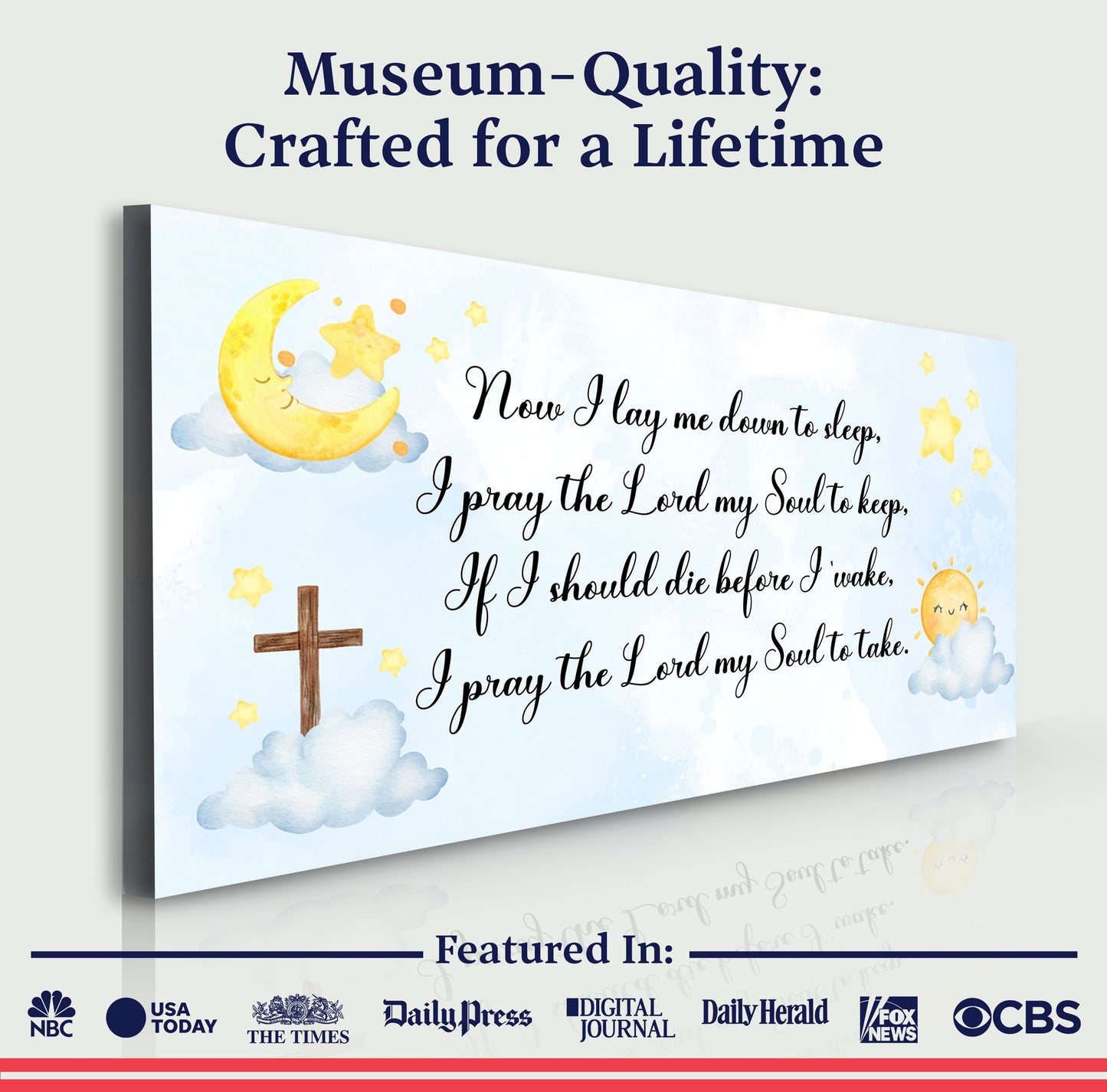 I Lay Me Down To Sleep Faith Sign II canvas by Tailored Canvases with a blue sky moon and stars on Tampa Home & Garden Store