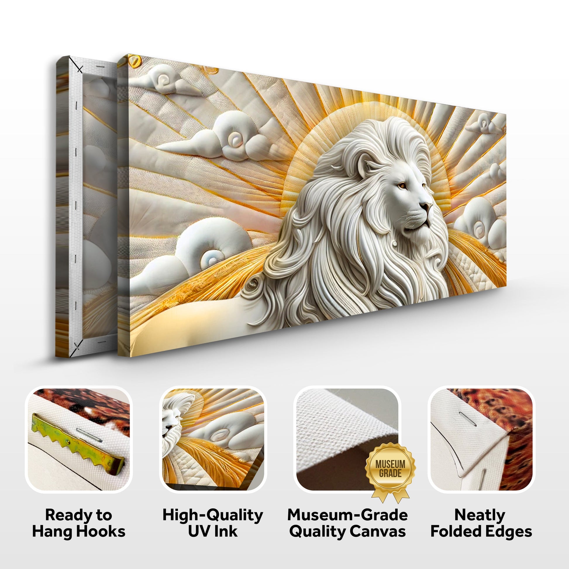 3D Majestic Lion Wall Art III canvas Tailored Canvases crafting canvas with gold sunburst on Tampa Home & Garden Store