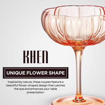 Colorful Flower Coupe Cocktail Glass Set of Five