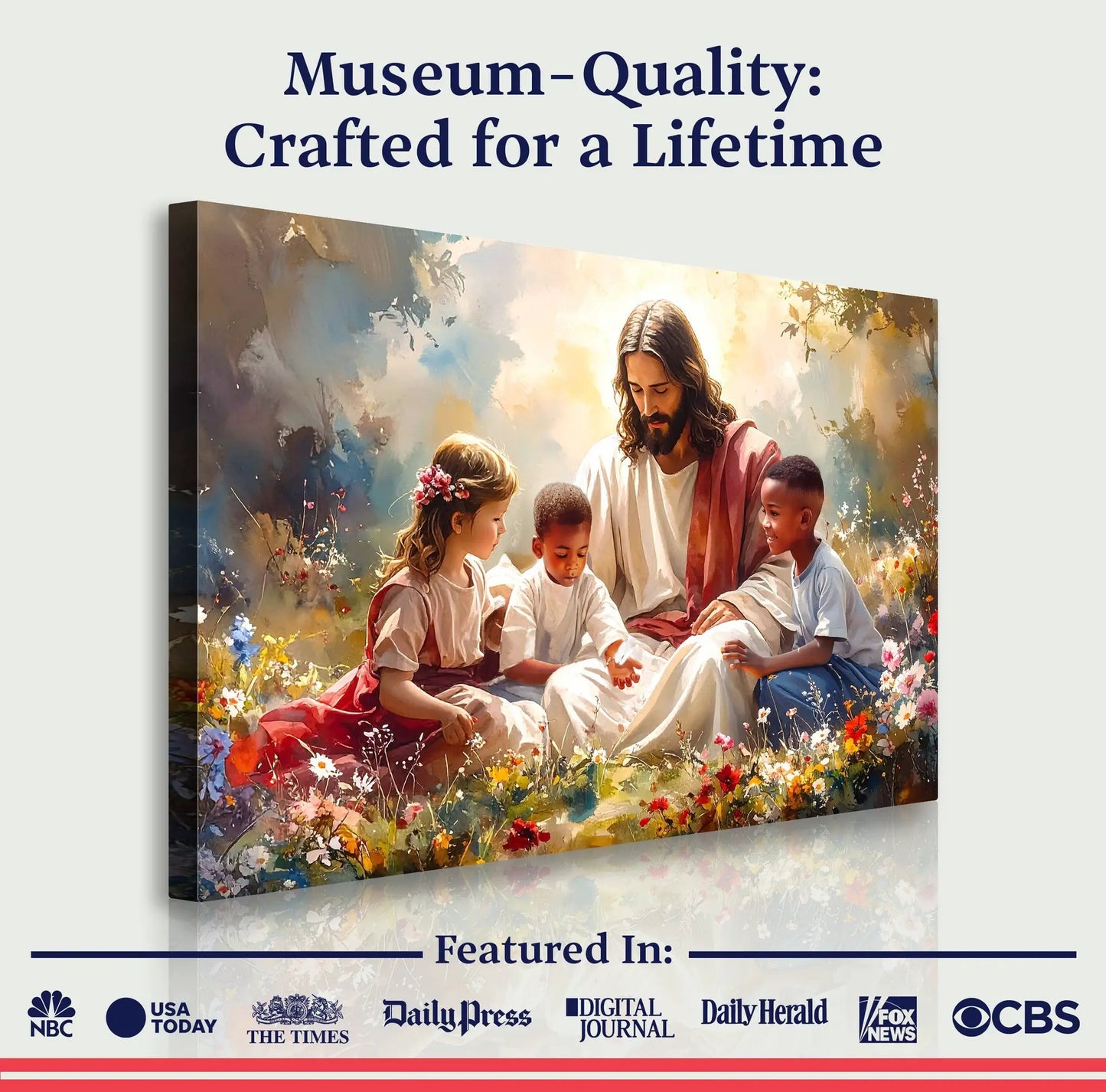 Jesus With Children Faith Wall Art VII canvas by Tailored Canvases, vibrant garden scene on Tampa Home & Garden Store