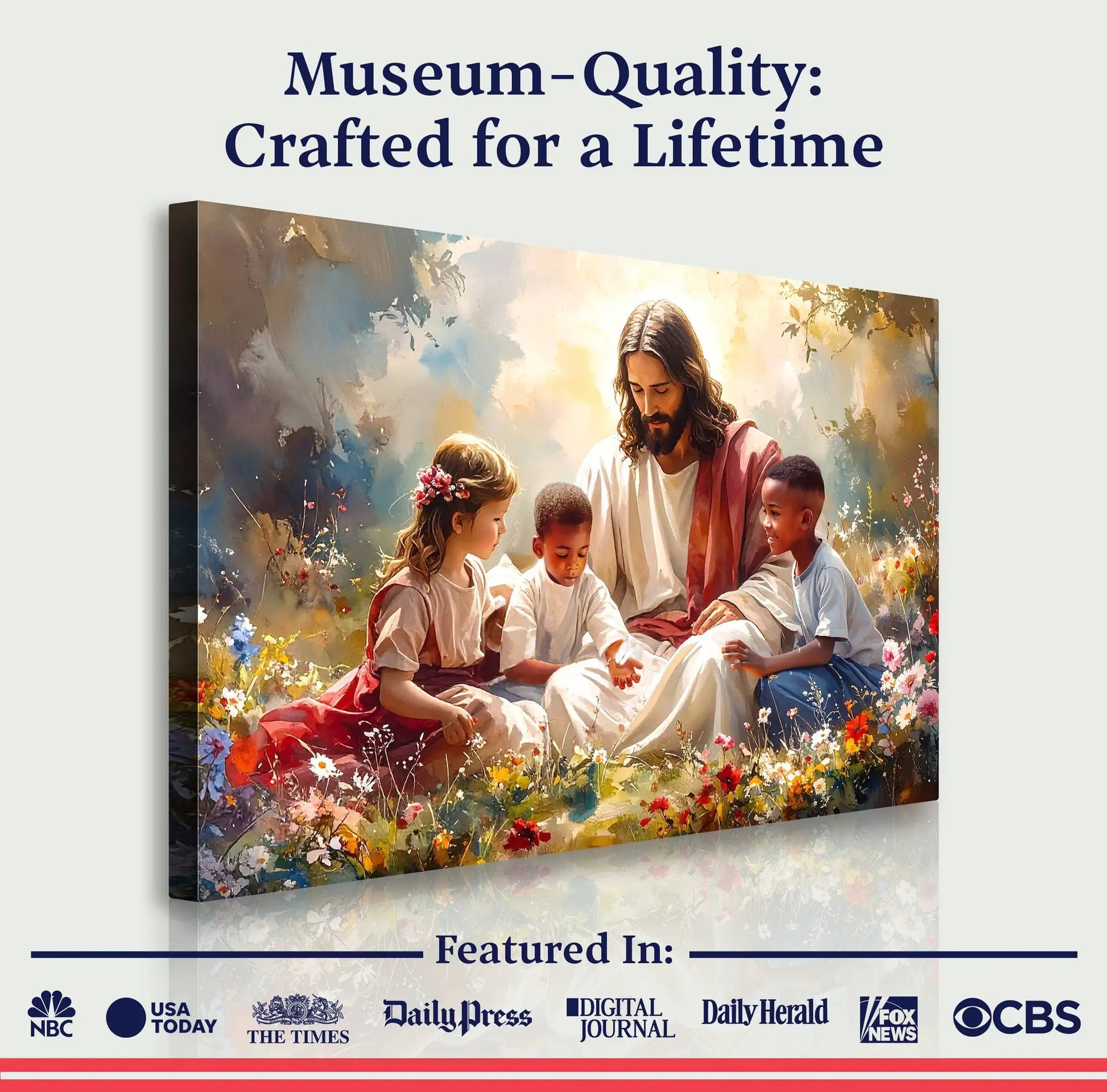 Jesus With Children Faith Wall Art VII canvas by Tailored Canvases, vibrant garden scene on Tampa Home & Garden Store