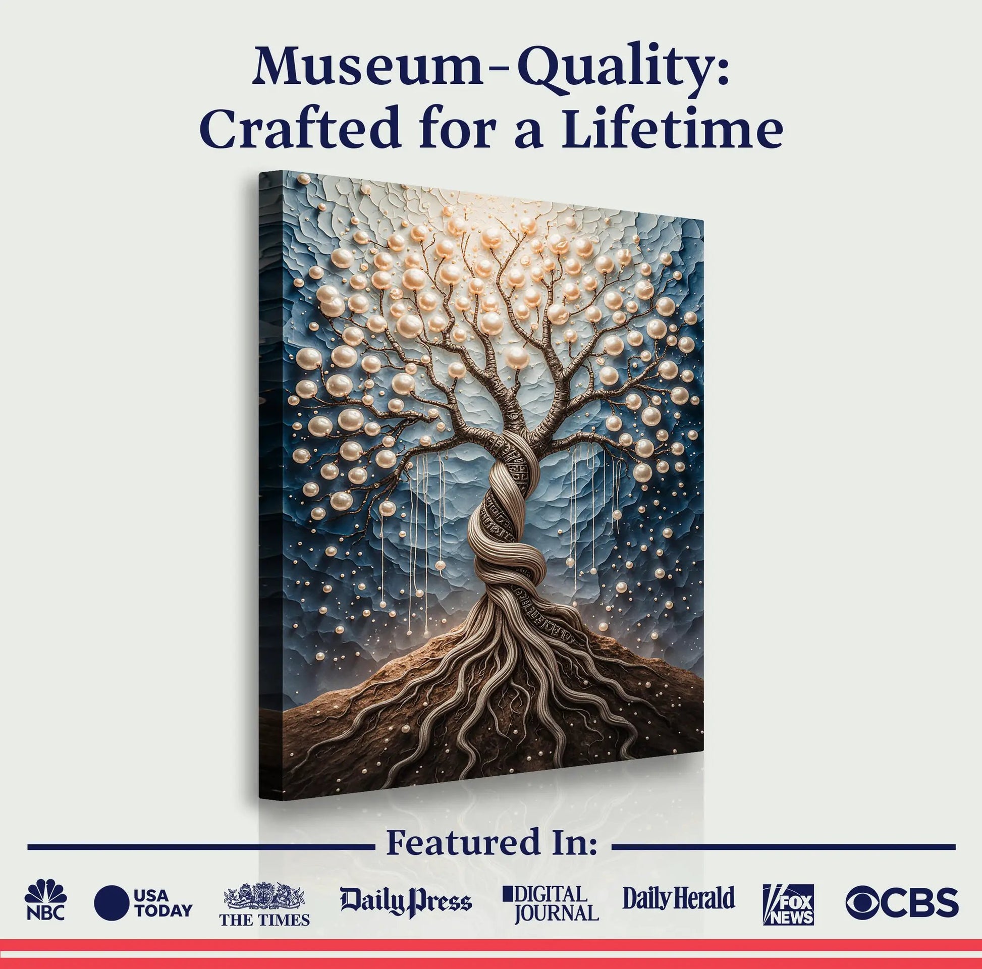 The Pearl Tree Wall Art canvas with pearl beads on a textured blue tree by Tailored Canvases on Tampa Home & Garden Store