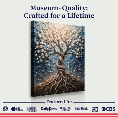The Pearl Tree Wall Art canvas with pearl beads on a textured blue tree by Tailored Canvases on Tampa Home & Garden Store