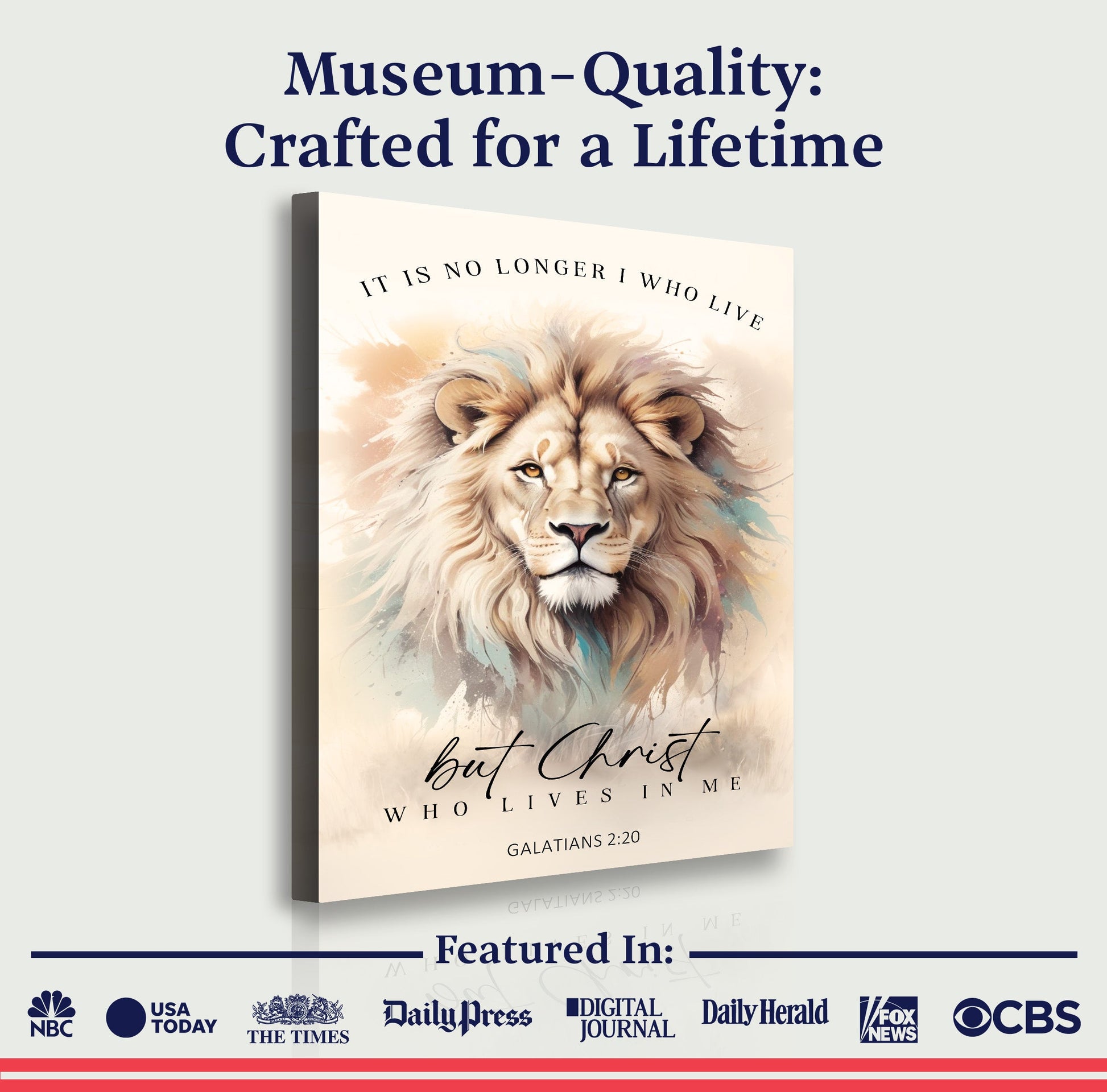 Canvas by Tailored Canvases: Galatians 2:20 faith sign with majestic lion artwork and script on Tampa Home & Garden Store