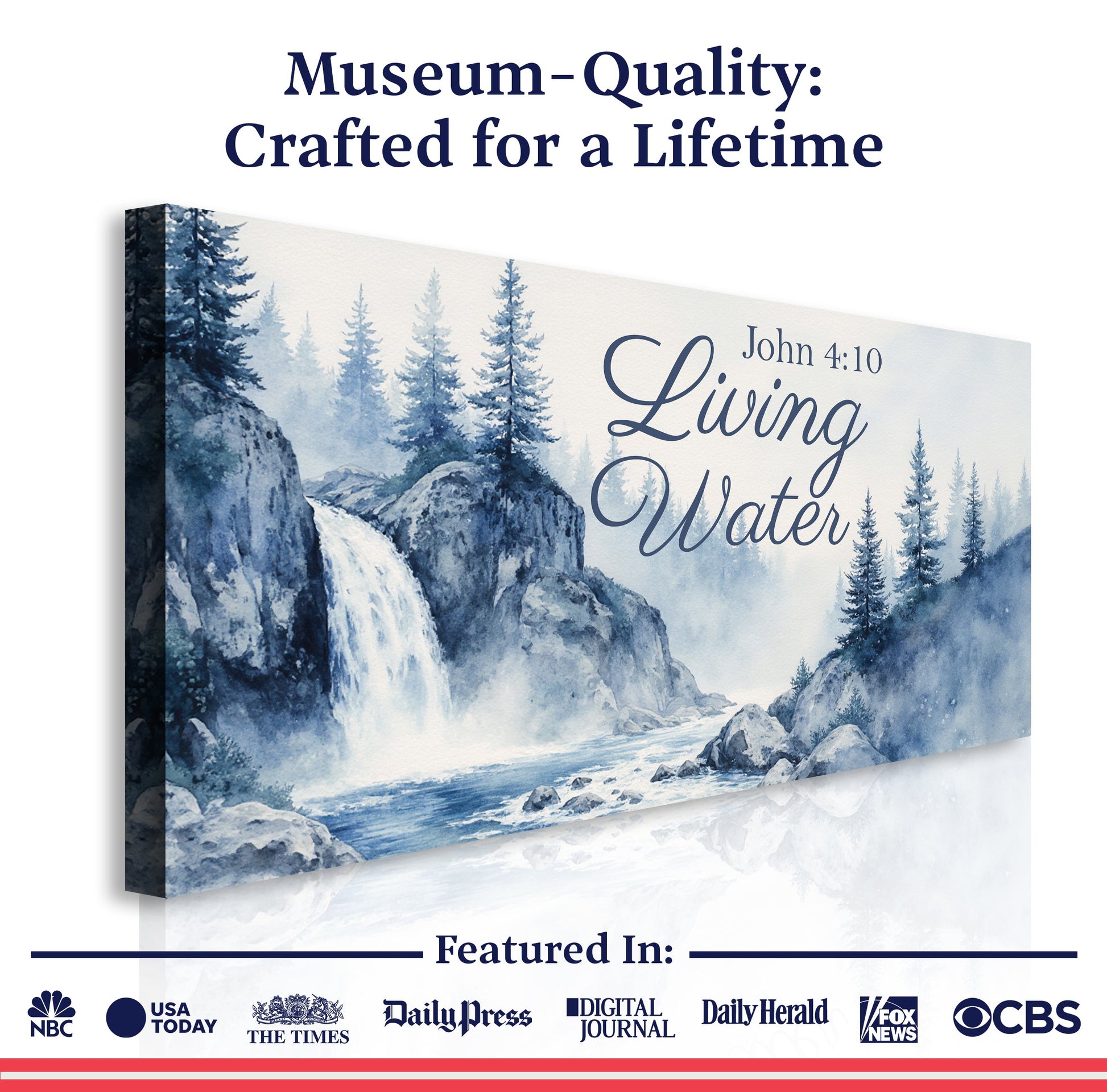 Canvas Living Water Faith Sign II by Tailored Canvases, blue forest mountain landscape on Tampa Home & Garden Store