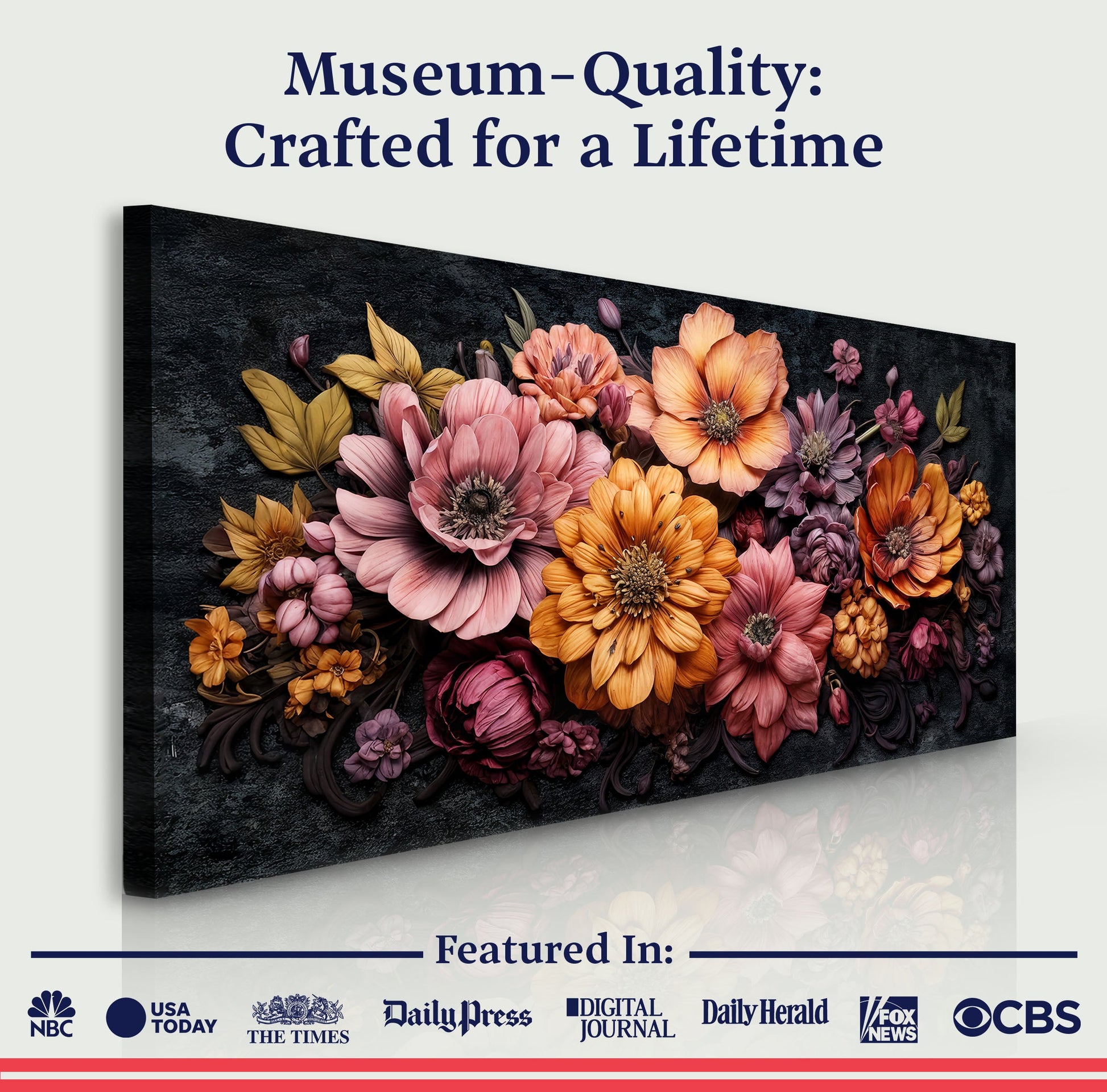 Canvas Colorful Floral Wall Art by Tailored Canvases with vibrant bouquet on dark backdrop on Tampa Home & Garden Store