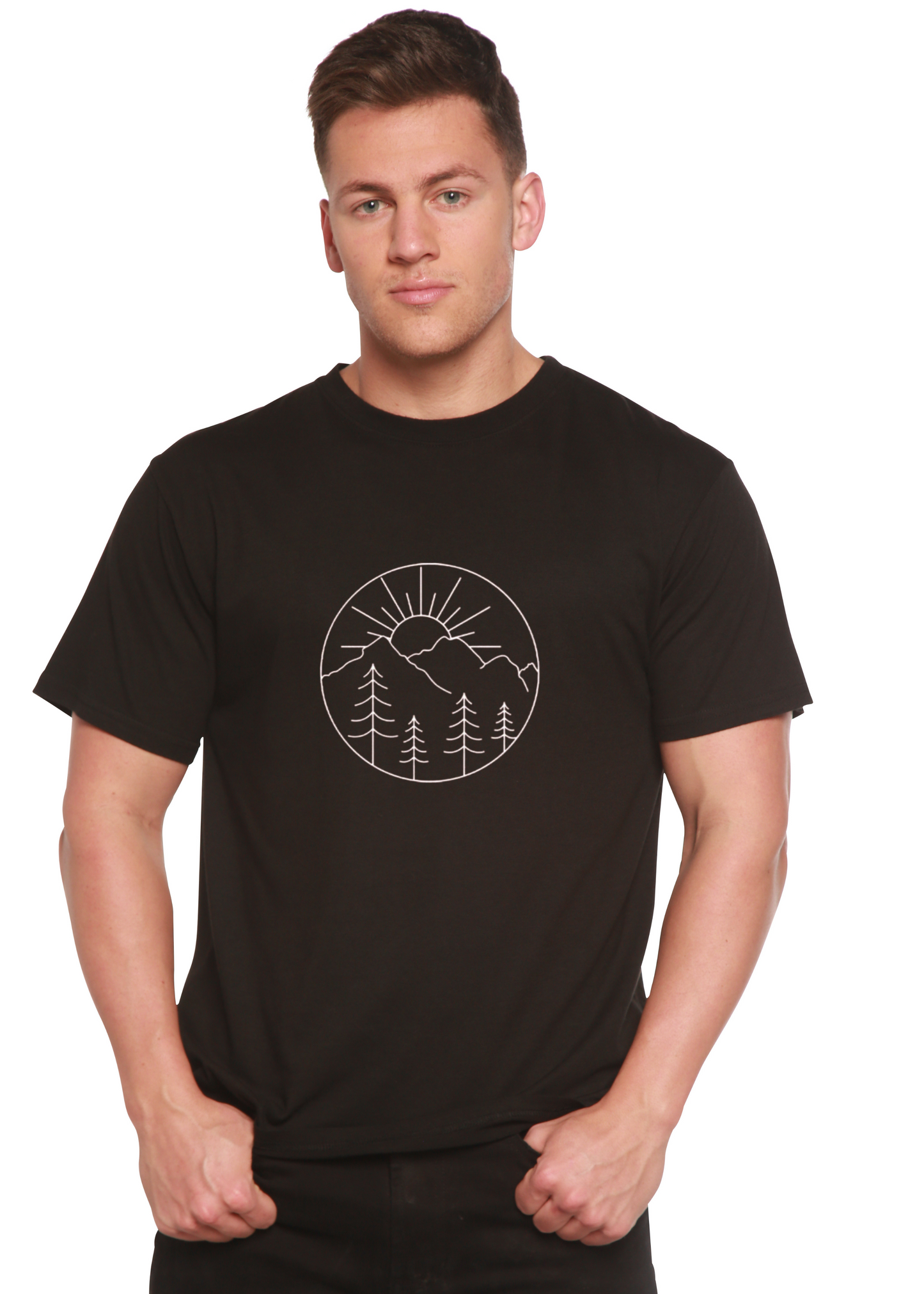 Nature Lover Hike men's bamboo viscose organic cotton graphic tee black with mountain & trees on Tampa Home & Garden Store