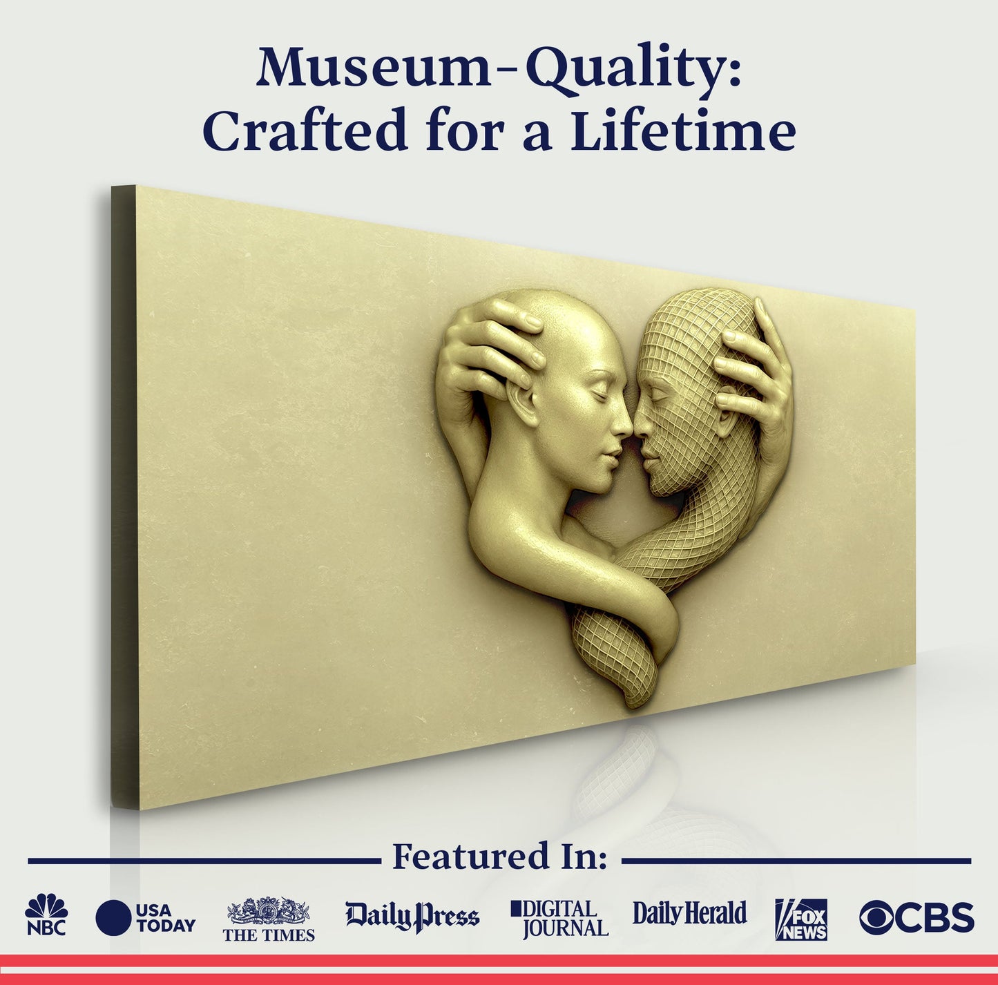 Tailored Canvases Eternal Love Figure abstract wall art canvas with golden embrace on Tampa Home & Garden Store