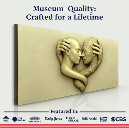 Tailored Canvases Eternal Love Figure abstract wall art canvas with golden embrace on Tampa Home & Garden Store