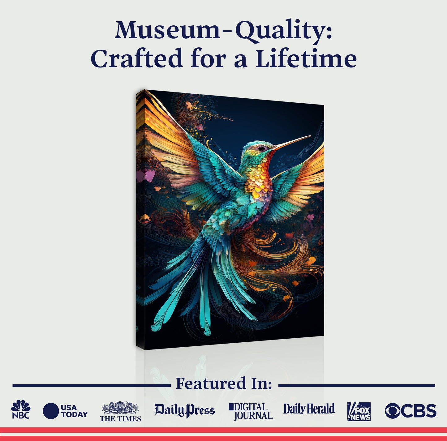 Humming Bird Abstract Wall Art II canvas by Tailored Canvases in vivid blues and oranges on Tampa Home & Garden Store