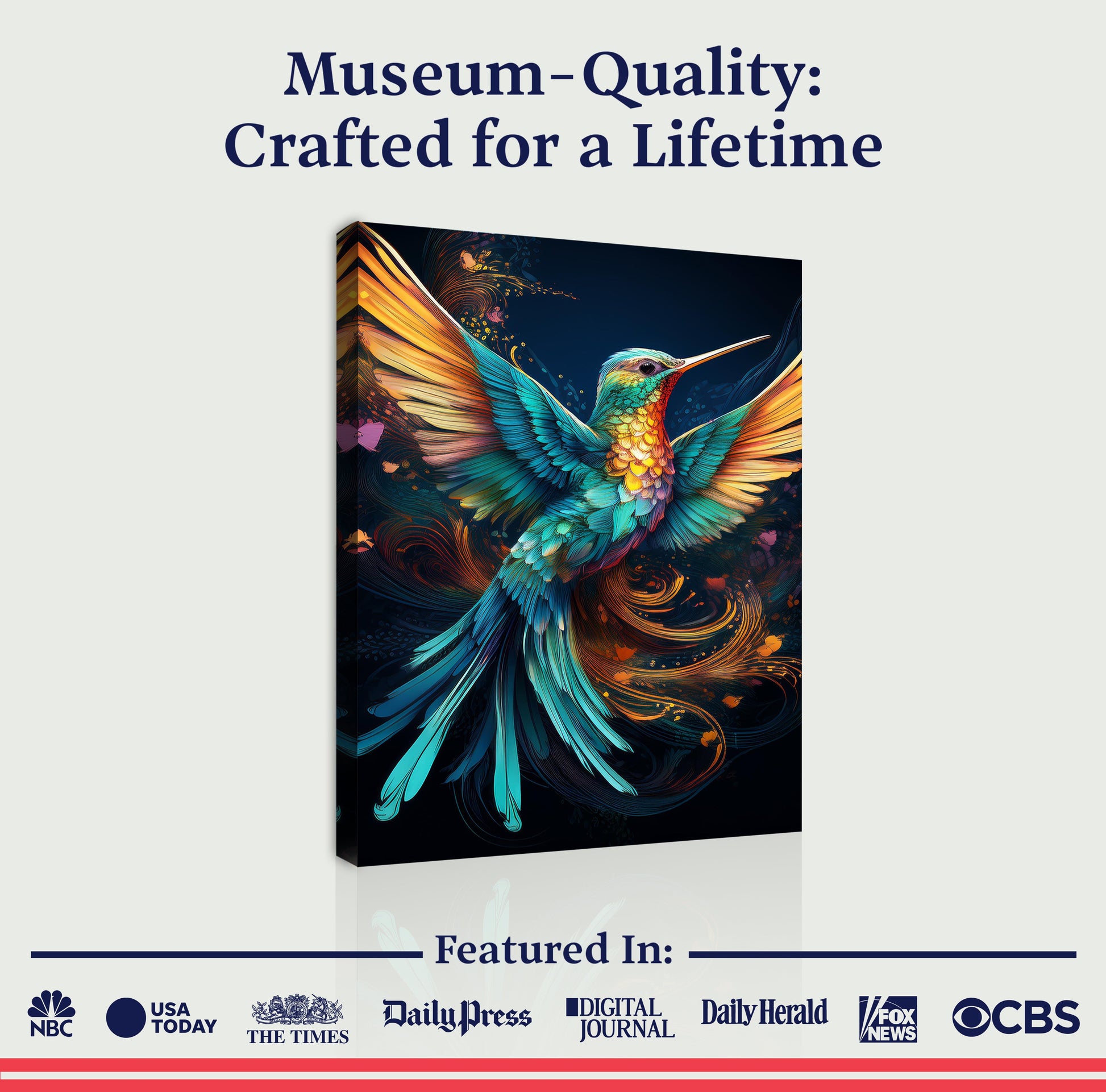 Humming Bird Abstract Wall Art II canvas by Tailored Canvases in vivid blues and oranges on Tampa Home & Garden Store