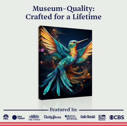 Humming Bird Abstract Wall Art II canvas by Tailored Canvases in vivid blues and oranges on Tampa Home & Garden Store