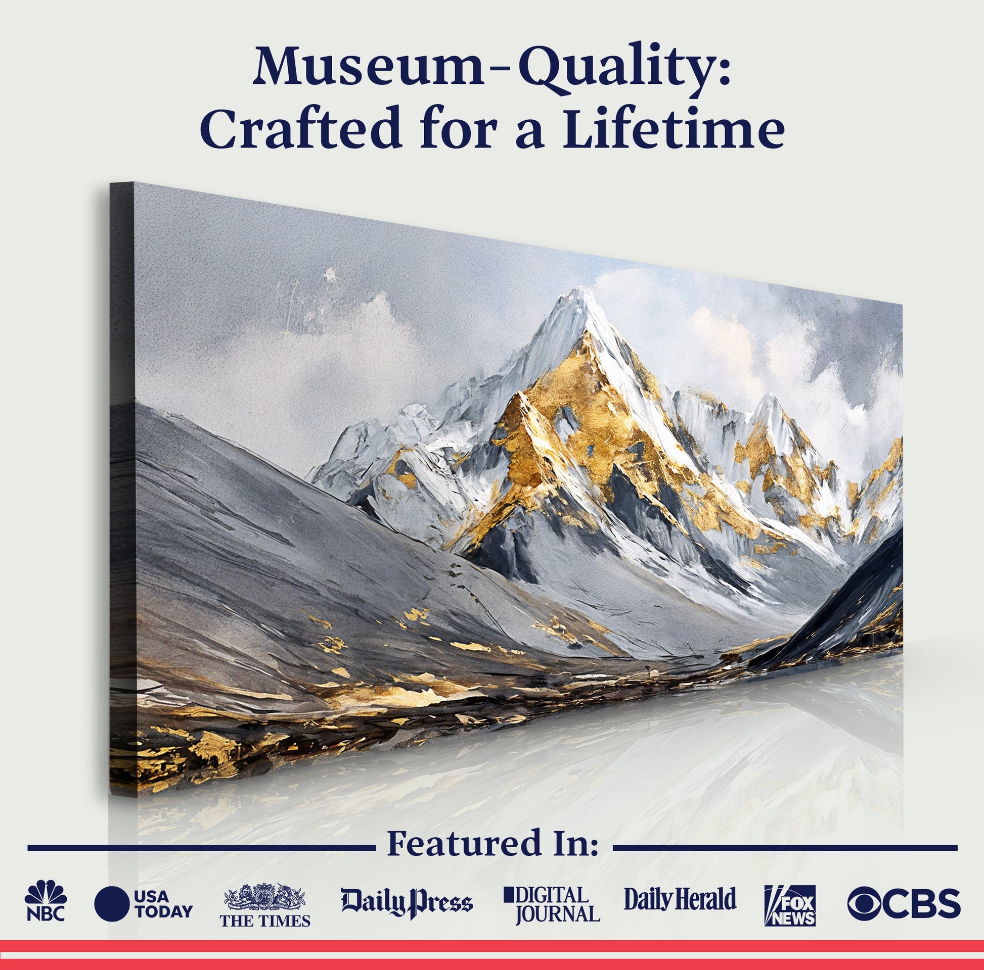 Mountain Minimalist Wall Art III canvas by Tailored Canvases showing a peak with gold accents on Tampa Home & Garden Store