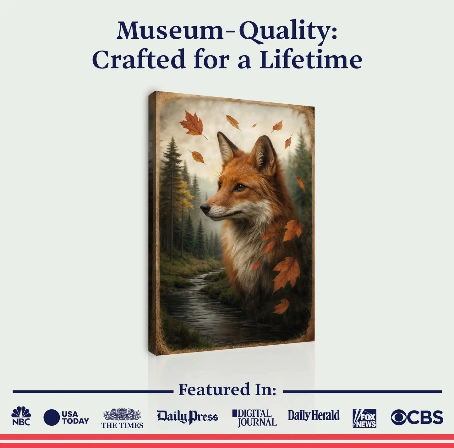 Autumn Fox Double Exposure Canvas by Tailored Canvases, with fox amid fall leaves on Tampa Home & Garden Store