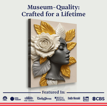 Floral Majesty Wall Art III canvas grayscale portrait with white and gold accents on Tampa Home & Garden Store
