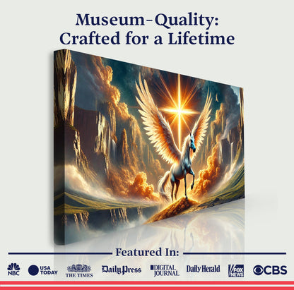 3D Horse Faith Wall Art V Canvas winged Pegasus against a dramatic sunrise over mountains on Tampa Home & Garden Store